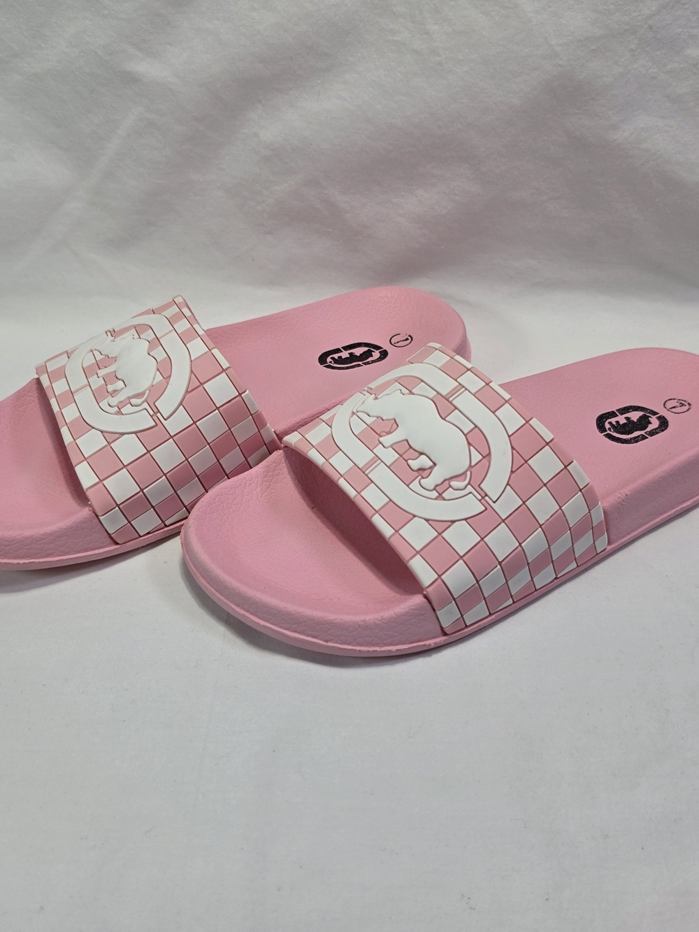 Ecko Unlimited Pink and White Checkered Slide Sandals